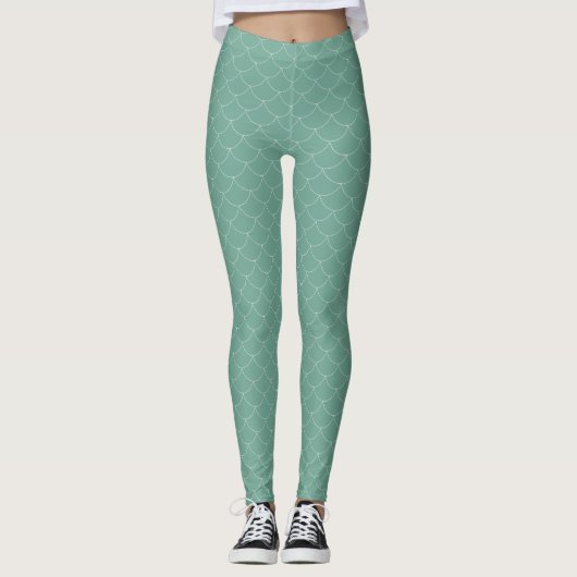 Grüne Meerjungfische Muster Leggings (Vorderseite)