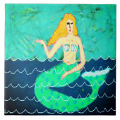 Grüne Meerjungfrau Abstrakte Malerei Fliese (Vorderseite)
