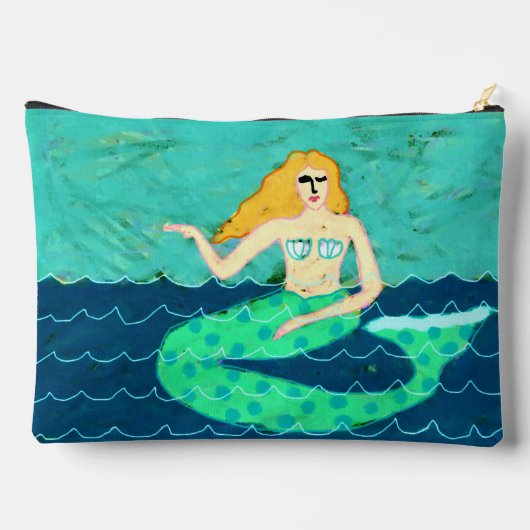 Grüne Meerjungfrau Abstrakte Malerei Zubehörtasche (Rückseite)