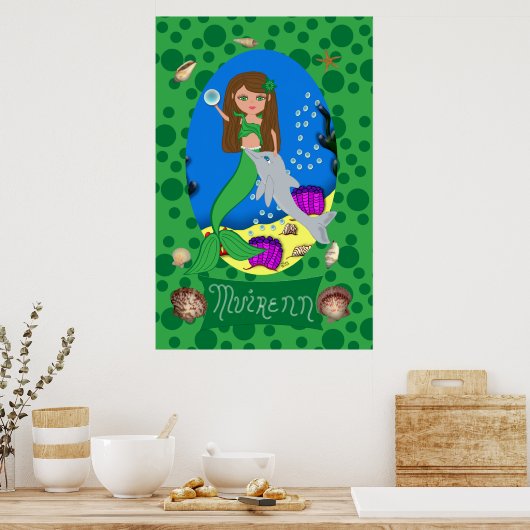 Grüne Meerjungfrau und Dolphin Print Poster (Küche)