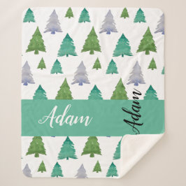 Grüne Merry Tree Wasserfarbe Mit Monogramm Sherpadecke