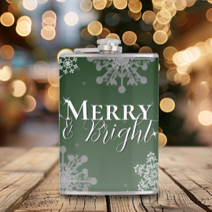 Grüne Merry und helle Schneeflocken Weihnachten Flachmann