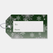 Grüne Merry und helle Schneeflocken Weihnachten Geschenkanhänger (Rückseite Horizontal)