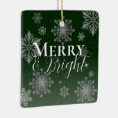Grüne Merry und helle Schneeflocken Weihnachten Keramikornament (Rechts)