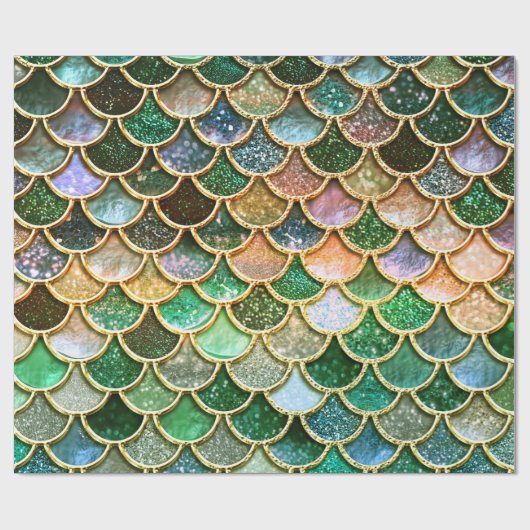 Grüne Metallfolien-Glitzer-Goldmeerjungfrau-Skalen Geschenkpapier (Flach)