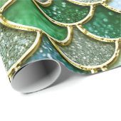 Grüne Metallfolien-Glitzer-Goldmeerjungfrau-Skalen Geschenkpapier (Rolleneckpunkt)