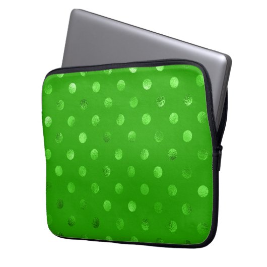 Grüne metallische Imitat Foil Polka Dot Hintergrun Laptopschutzhülle (Vorderseite Links)