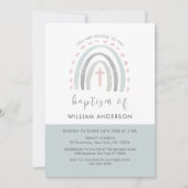 Grüne Minimal Boho Rainbow Cross Boy Taufe Einladung (Vorderseite)