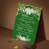 Grüne Minimal floral Gold Islamische Hochzeit Einladung