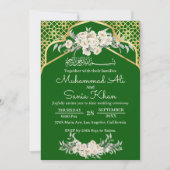 Grüne Minimal floral Gold Islamische Hochzeit Einladung (Vorderseite)