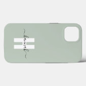 Grüne minimale Sage Modern Initial Monogram Case-Mate iPhone Hülle (Rückseite (Horizontal))