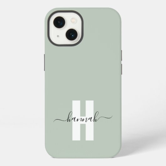 Grüne minimale Sage Modern Initial Monogram iPhone Hülle (Rückseite)