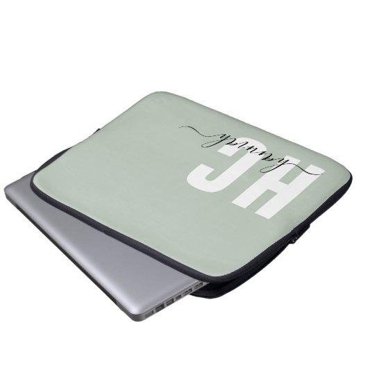 Grüne minimale Sage Modern Initial Monogram Laptopschutzhülle (Vorne Knopf)