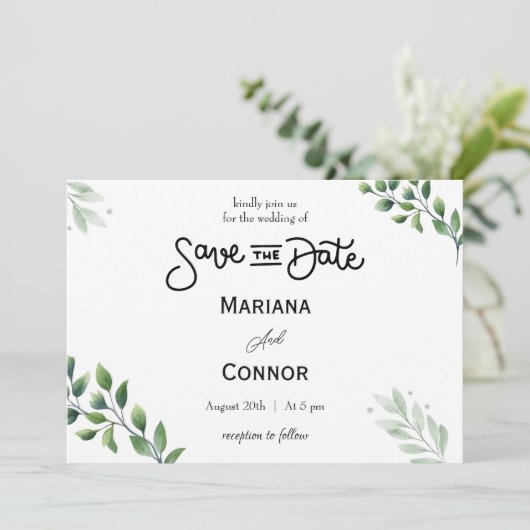 Grüne Minimale Save the Date Einladung (Stehend Vorderseite)