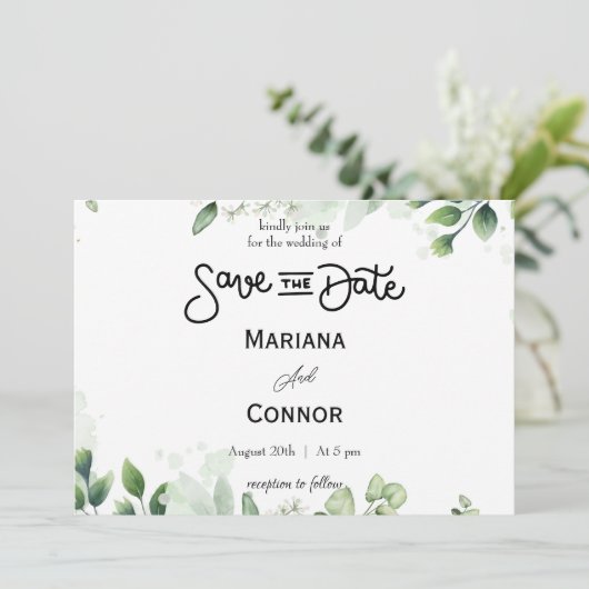 Grüne Minimale Save the Date Einladung (Stehend Vorderseite)