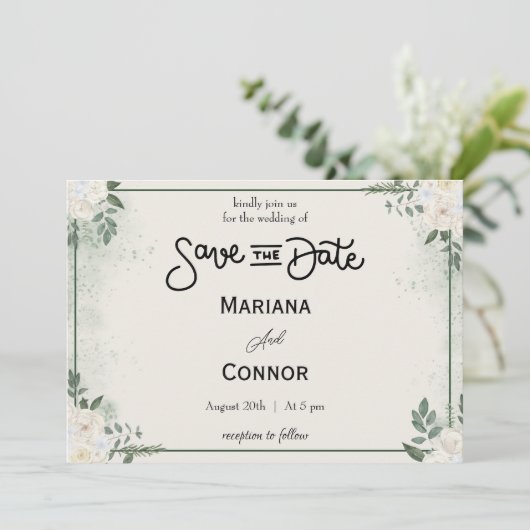 Grüne Minimale Save the Date Einladung (Stehend Vorderseite)