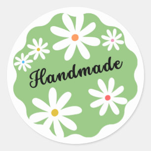 Grüne Minimalistische Ästhetik Daisy Blume Handmad Runder Aufkleber