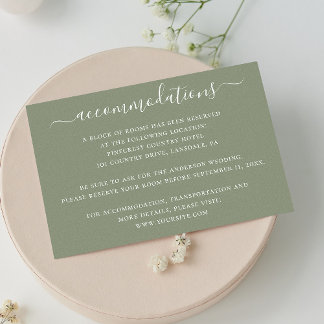 Grüne minimalistische Hochzeitsunterkünfte Begleitkarte