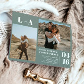 Grüne minimalistische Initialen 2 Fotos Hochzeit Einladung