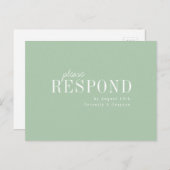 Grüne minimalistische typografische Hochzeit Einladungspostkarte (Vorne/Hinten)