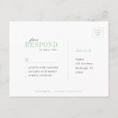 Grüne minimalistische typografische Hochzeit Einladungspostkarte (Rückseite)