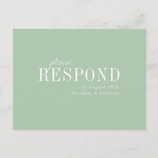 Grüne minimalistische typografische Hochzeit Einladungspostkarte (Vorderseite)