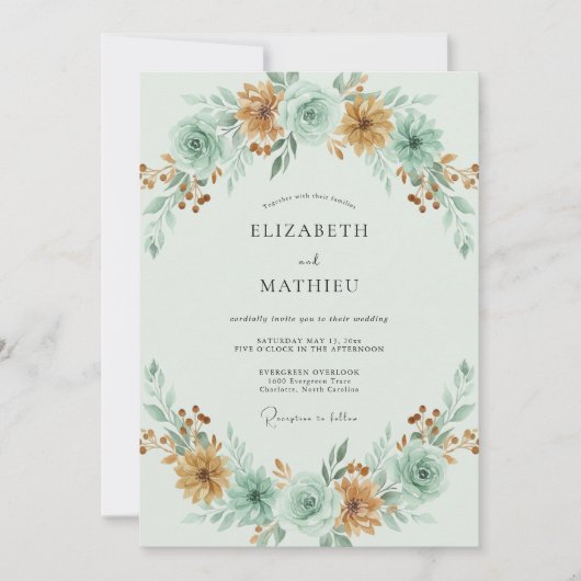 Grüne Minze Erdig Herbstliche Hochzeit Einladung (Vorderseite)