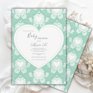 Grüne Minze Florale Whimsical Heart Baby Shower  Einladung