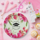 Grüne Minze Fuchsia Bloral Graduation Party Pappteller (Party)