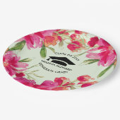 Grüne Minze Fuchsia Bloral Graduation Party Pappteller (Schrägansicht)