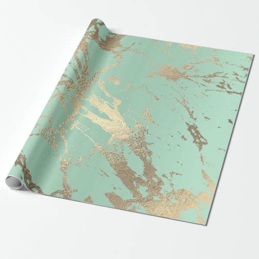 Grüne Minze Pastel Gold Marmor Shiny Abstrakt Geschenkpapier (Ungerollt)