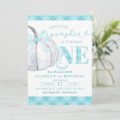 Grüne Minze Preppy Pumpkin Fall Erster Geburtstag Einladung (Stehend Vorderseite)