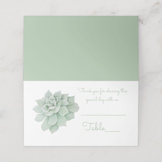 Grüne Minze Sukkulente Cactus Watercolor Wedding Platzkarte (Außenseite Aufgefaltet)