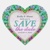 Grüne Minze und rosa Save the Date Heart Stickers (Vorderseite)