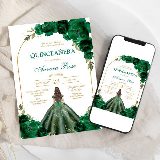Grüne Mis Quince Quinceañera Geburtstagseinladung Einladung