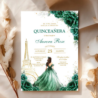 Grüne Mis Quince Quinceañera Geburtstagseinladung Einladung