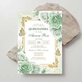 Grüne Mis Quince Quinceañera Geburtstagseinladung Einladung