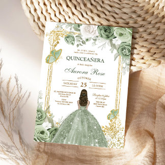 Grüne Mis Quince Quinceañera Geburtstagseinladung Einladung