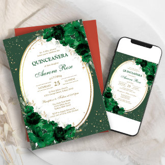 Grüne Mis Quince Quinceañera Geburtstagseinladung Einladung