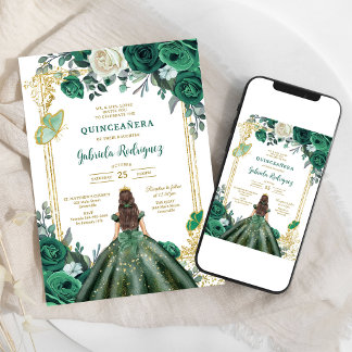 Grüne Mis Quince Quinceañera Geburtstagseinladung Einladung