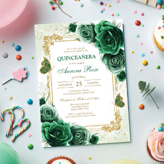 Grüne Mis Quince Quinceañera Geburtstagseinladung Einladung