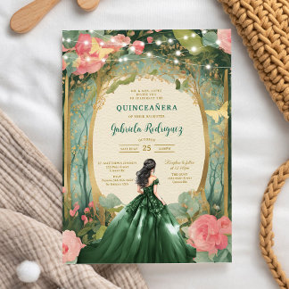 Grüne Mis Quince Quinceañera Geburtstagseinladung Einladung