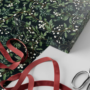 Grüne Mistelzweig-Muster-Weihnachten Vintage-Desig Geschenkpapier