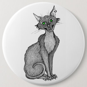 Grüne Mit Augen Creepy-Katze Button