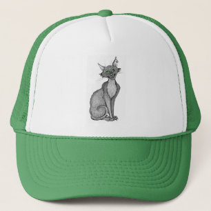 Grüne Mit Augen Creepy-Katze Truckerkappe