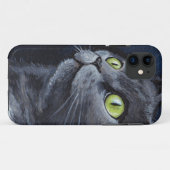 Grüne mit Augen graue Katzen-Malerei Case-Mate iPhone Hülle (Rückseite (Horizontal))