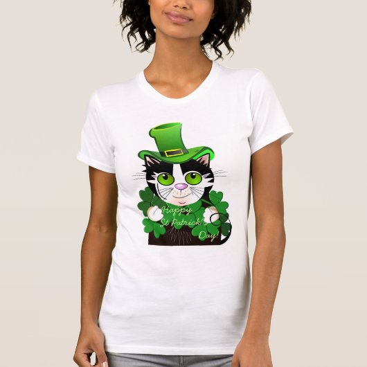 Grüne mit Augen Katze des Kleeblatts. T-Shirt (Vorderseite)