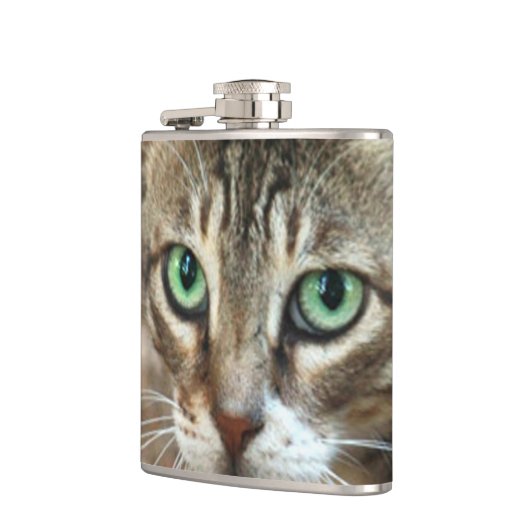 Grüne mit Augen Katze Flachmann (Links)