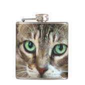 Grüne mit Augen Katze Flachmann (Vorderseite)