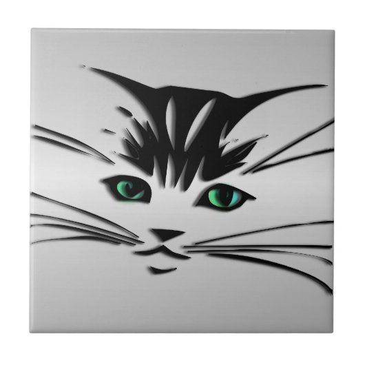 Grüne Mit Augen Katze Fliese (Vorderseite)